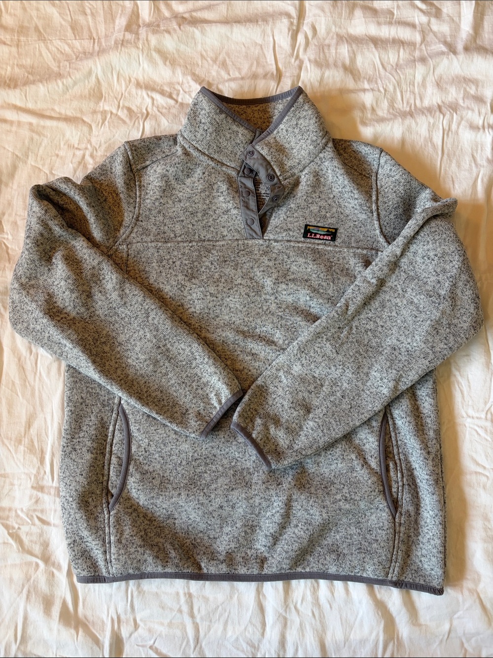 L.L. Bean Heather Gray Zip-Quarter Fleece Pullover